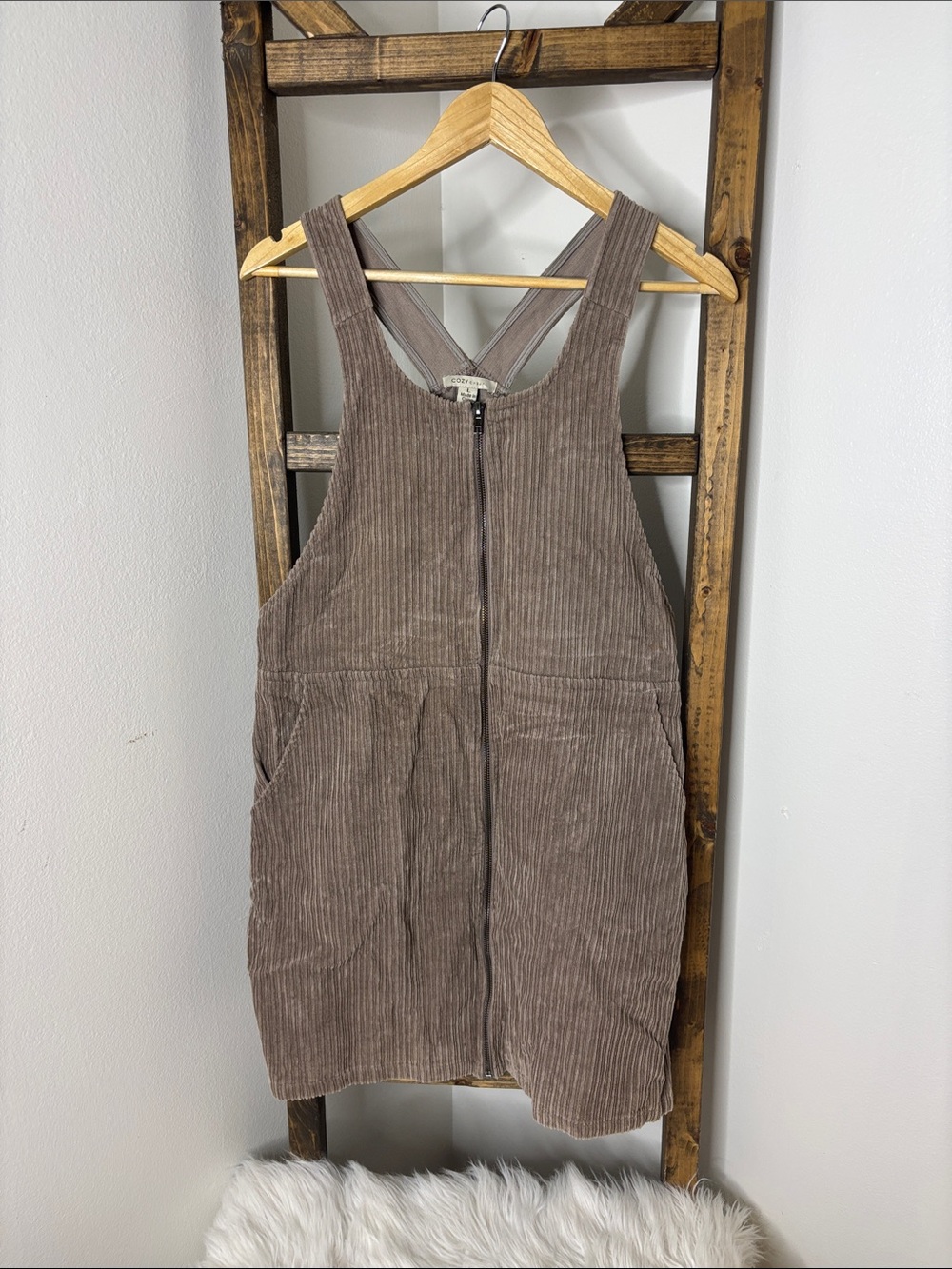 Cozy Casual Taupe Corduroy Overall Dress Size L